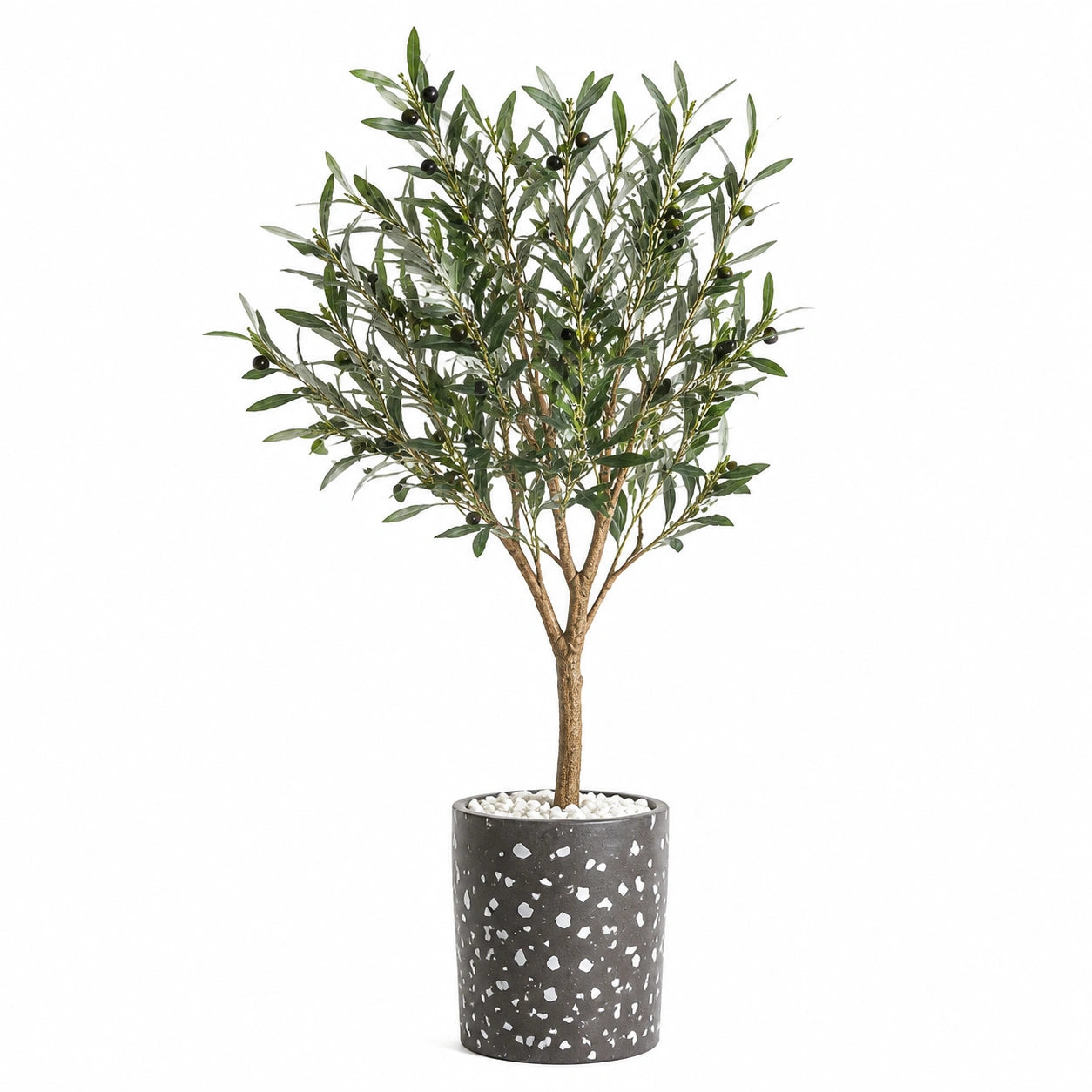 Albero artificiale di ulivo 150 cm con vaso cilindrico grigio per interni