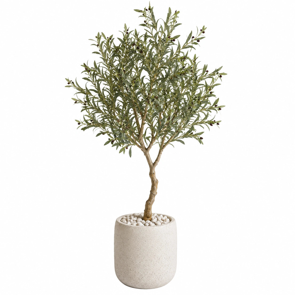 Pianta artificiale di olivo 180 cm in plastica verde con vaso decorativo per interni