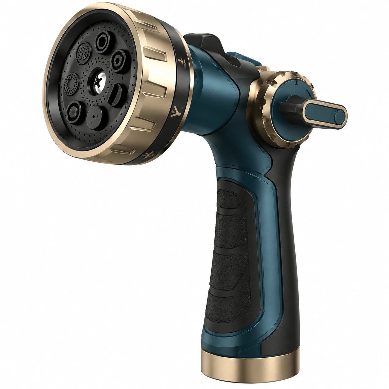Pistola irrigazione 23 cm in plastica e metallo blu nero oro - getto multifunzione regolabile