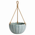 Vaso sospeso in ceramica Ø 20 cm azzurro con corda - fioriera da interno
