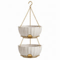 Fioriera sospesa a 2 livelli 25 cm in ceramica beige con catene in metallo dorato
