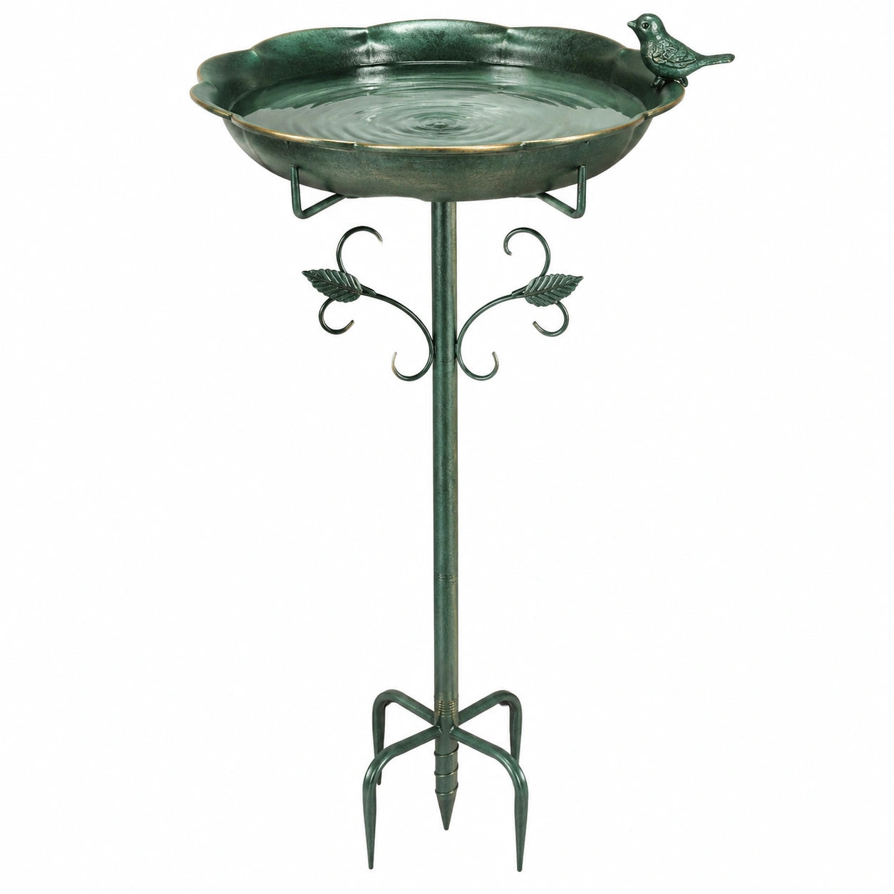 Bagnetto per uccelli Ø50 cm in metallo verde con palo da giardino stile decorativo