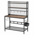 Banco da giardinaggio 100 x 50 x 150 cm in acciaio nero e legno marrone con ripiani e ganci