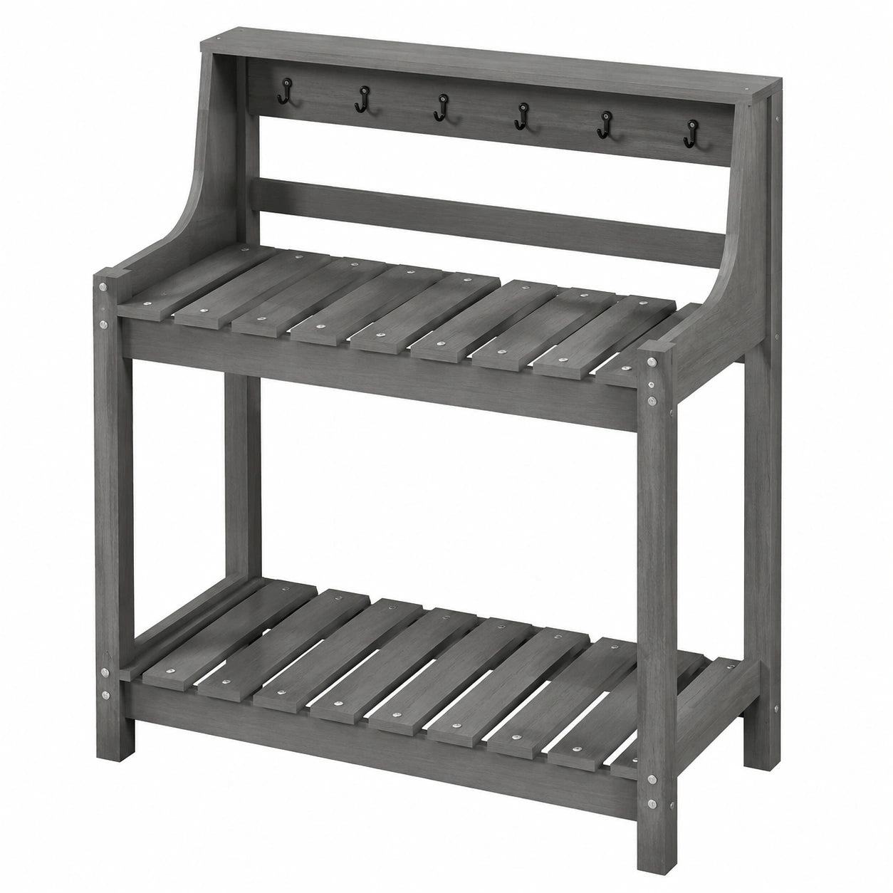 Banco da giardinaggio 100 x 50 x 150 cm in legno grigio con ripiano e ganci