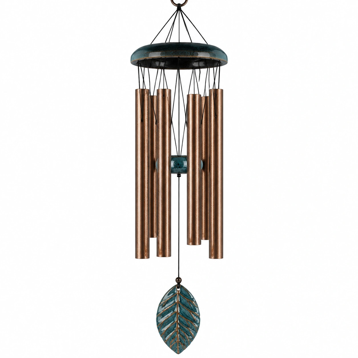Campana a vento 85 cm in metallo rame e turchese - decorazione sospesa da esterno