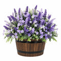 Pianta artificiale in vaso 48 cm in plastica viola lilla bianco con vaso in legno decorativo
